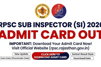 Rajasthan RPSC Sub Inspector Admit Card 2026 Download