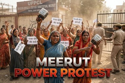 Meerut Electricity Protest women throwing meters at substation